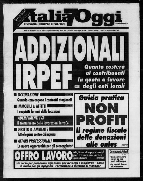 Italia oggi : quotidiano di economia finanza e politica